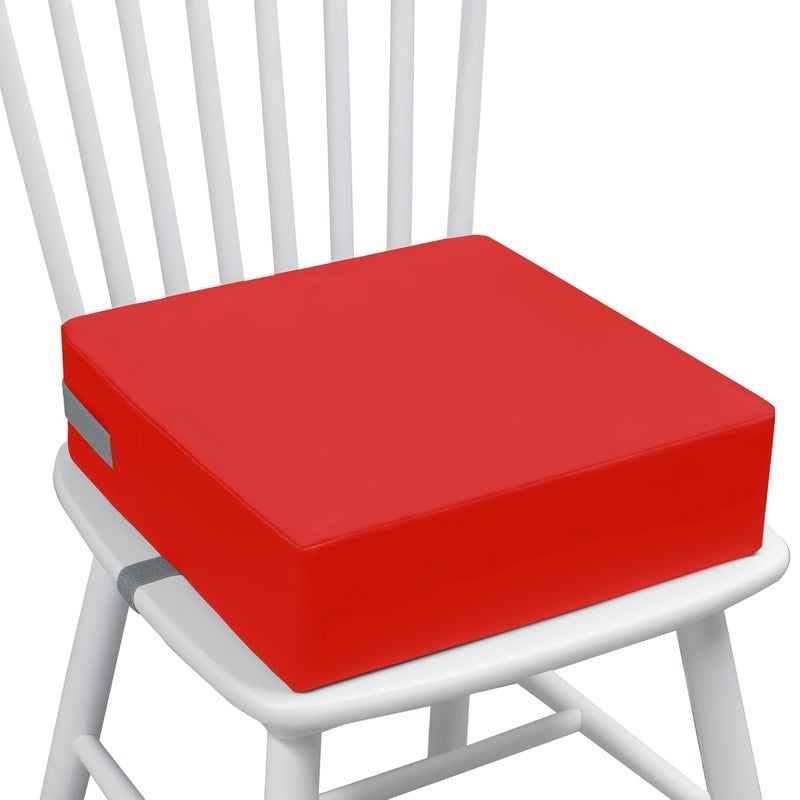 Eiury Toddler Booster Seat Dining Table Kitchen Chair, Waterproof Anti-Scratch PU Cushion, Non-Slip Bottom, Adjustable Buckle Straps, Easy Clean Portable Seat Cushion (Red) - Image 1
